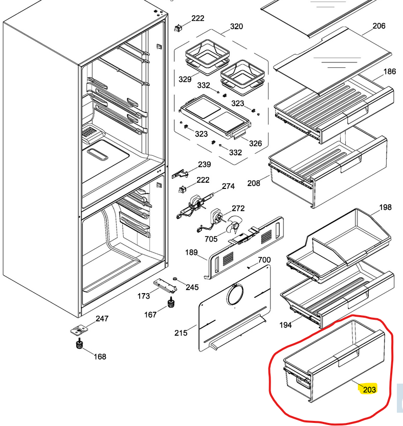 CKDL12130 Refrigerador mabe GE  Bandeja Cajon Corto Numero Anteriror 225D9633G001