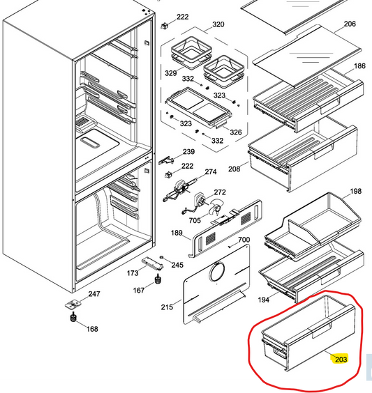 CKDL12130 Refrigerador mabe GE  Bandeja Cajon Corto Numero Anteriror 225D9633G001